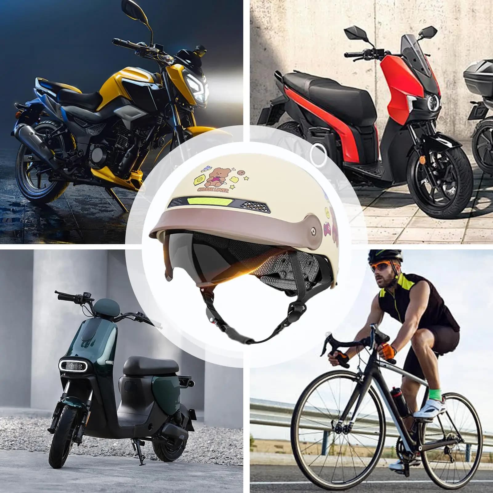 Open helmet for bike scooter visor parasol protective equipment with quick release buckle for men cycling mountain