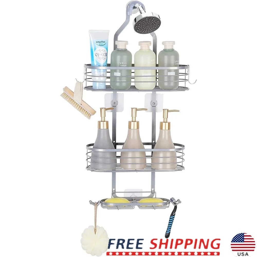 Organizer per doccia sopraelevata, portaoggetti con ganci, portasapone, durevole, antiruggine, con ventosa, portaoggetti sospeso