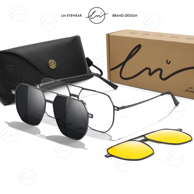 LM Top Brand Design occhiali da sole uomo polarizzato 3 In 1 Clip magnetica su occhiali donna occhiali da vista esagonali Anti-luce blu