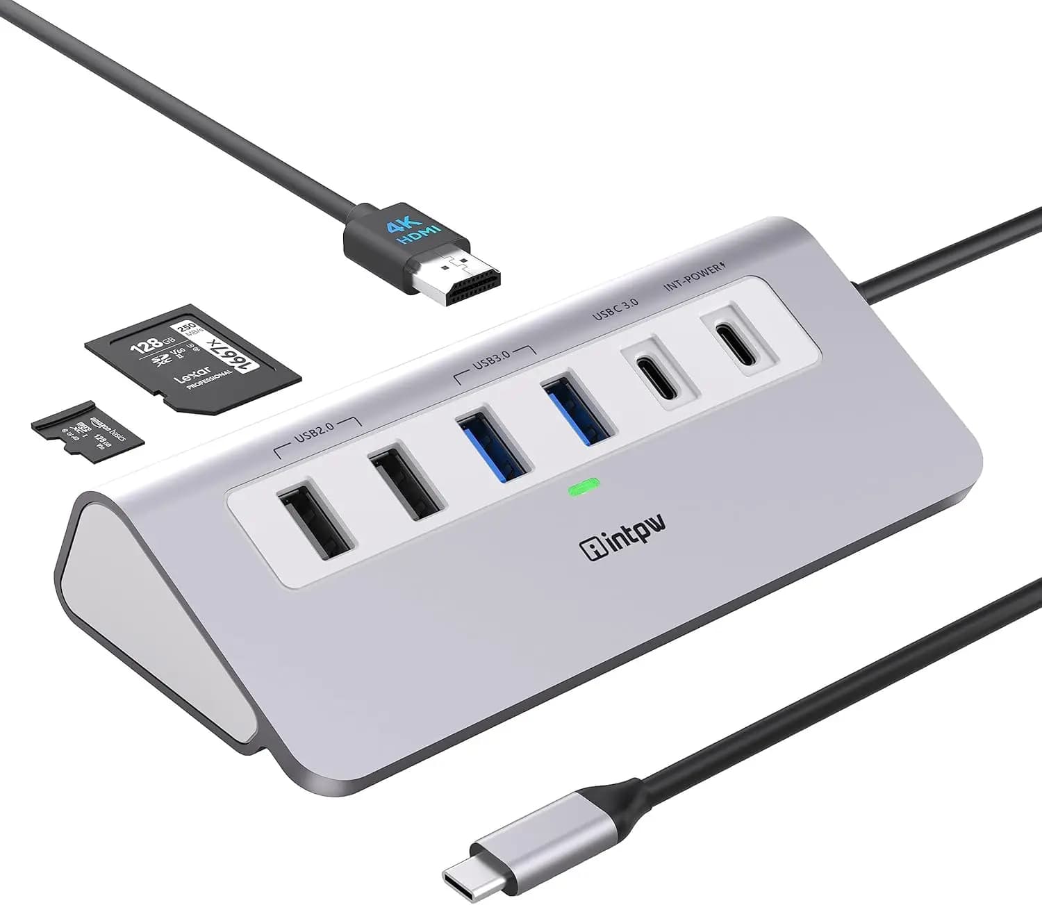 USB Hub C 9 in 1 with HDMI 4K, 100 W PD charging, 5 Gbps ports and laptop card reader