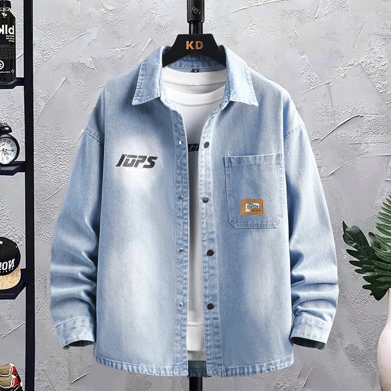 Giacca in Denim da Uomo Autunnale, Casual, per Studenti e Ragazzi, alla Moda, Manica Lunga, in Misto Cotone e Poliestere