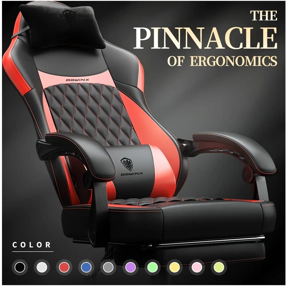 Ergonomic High-Back Gaming & Office Chair – Adjustable Footrest, Gentle Lumbar Massage, 300 lb Support Capacity | Soft Faux Leather, Pocketed Spring Cushion, 360° Swivel & Smooth Manual Recline | Sleek Black Design for Home Workspace and Gaming Setup