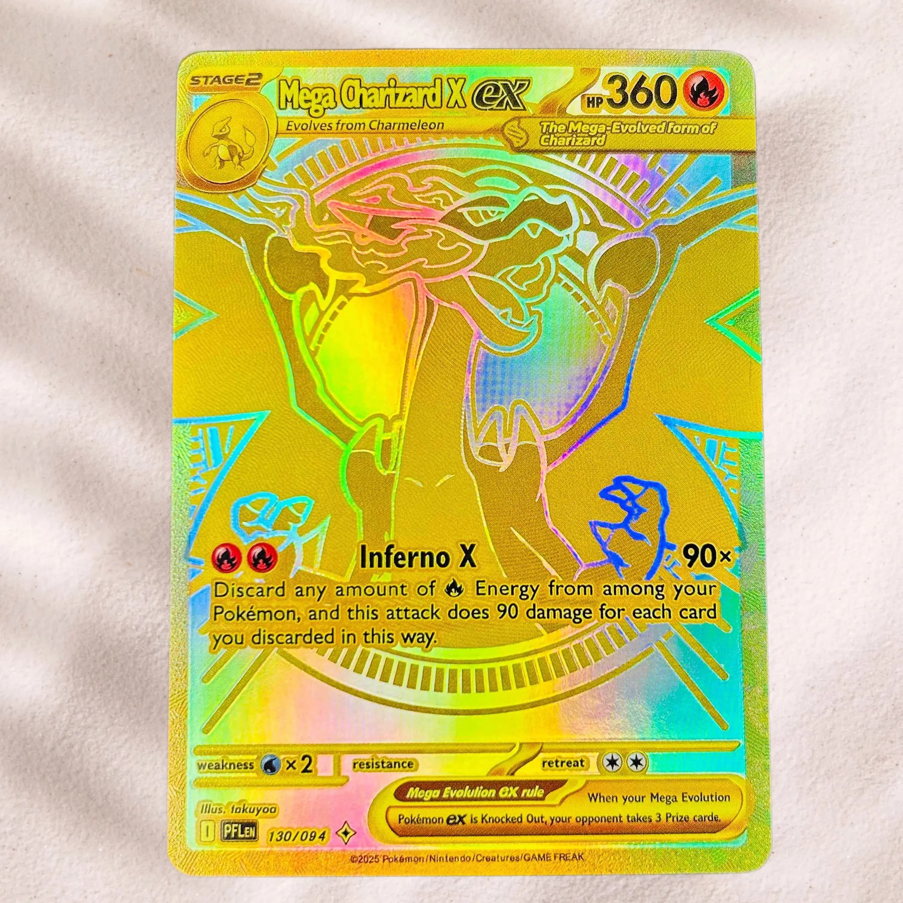 DIY Pokemon Mega Charizard X ex 130/094 Holographic Gold Foil English Version Premium Anime Collection Card Perfect Condition