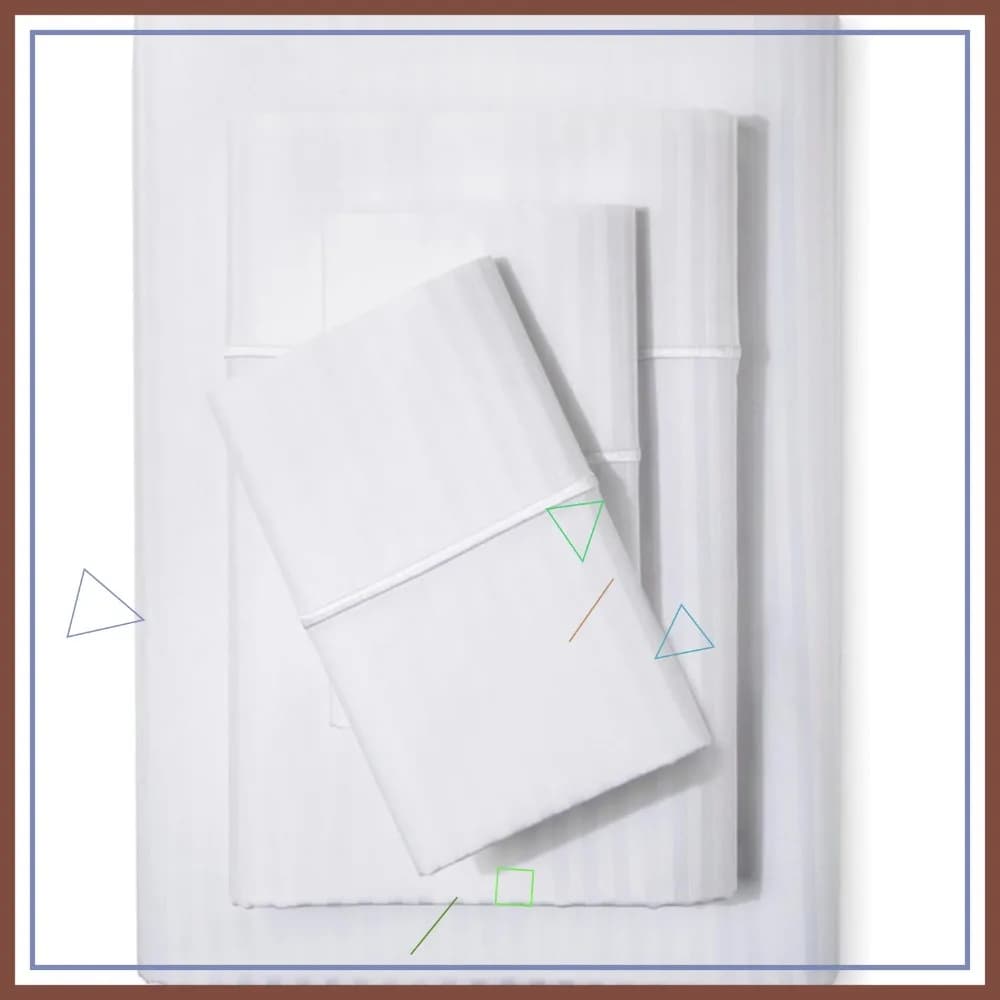 Set di Lenzuola King Size in Cotone 500 TC, 4 Pezzi con Tasche Profonde, Morbido e Traspirante in Tessuto Satinato a Righe Bianche