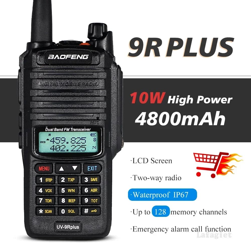 Walkie Talkie impermeabile IP68 Baofeng UV-9R Plus 10 km Ad alta potenza 10 W Dual Band Radio bidirezionale UHF VHF Radioamatore portatile UV9RPLUS