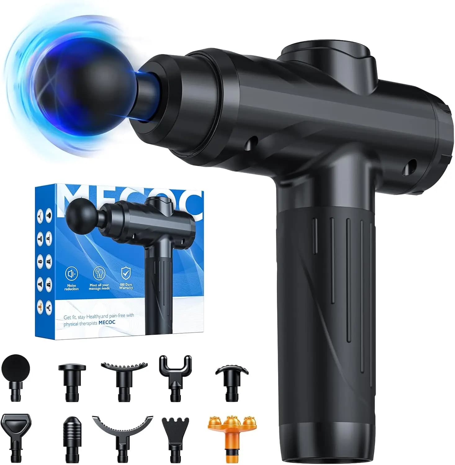 Massage gun, deep tissue massager, 10 accessories, 30 speed, silent portable muscle relief