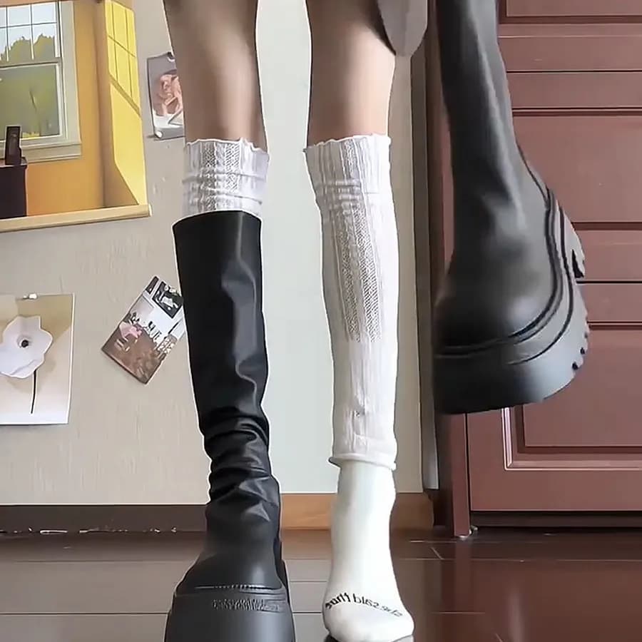 Lace sock set for women, spring and autumn pile socks, white calf socks paired with boots, ballet style socks