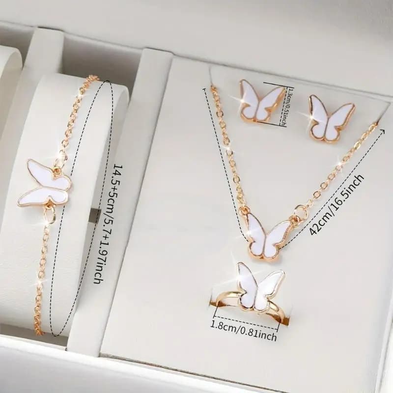 31bf 6pcs/set Elegant Watch Women Rings Necklace Orecchini Bracciale Set Butterfly in pelle Orologi Lady Wrist Owatch No Case