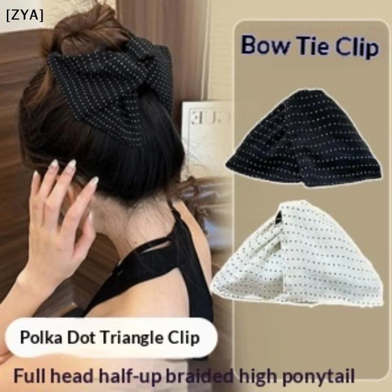 Polka Dot Bow Triangle Hair Claw Clips Strong Hold Non Slip Grip For Half Up High Ponytail Daily Party Hair Styling[ZYA]