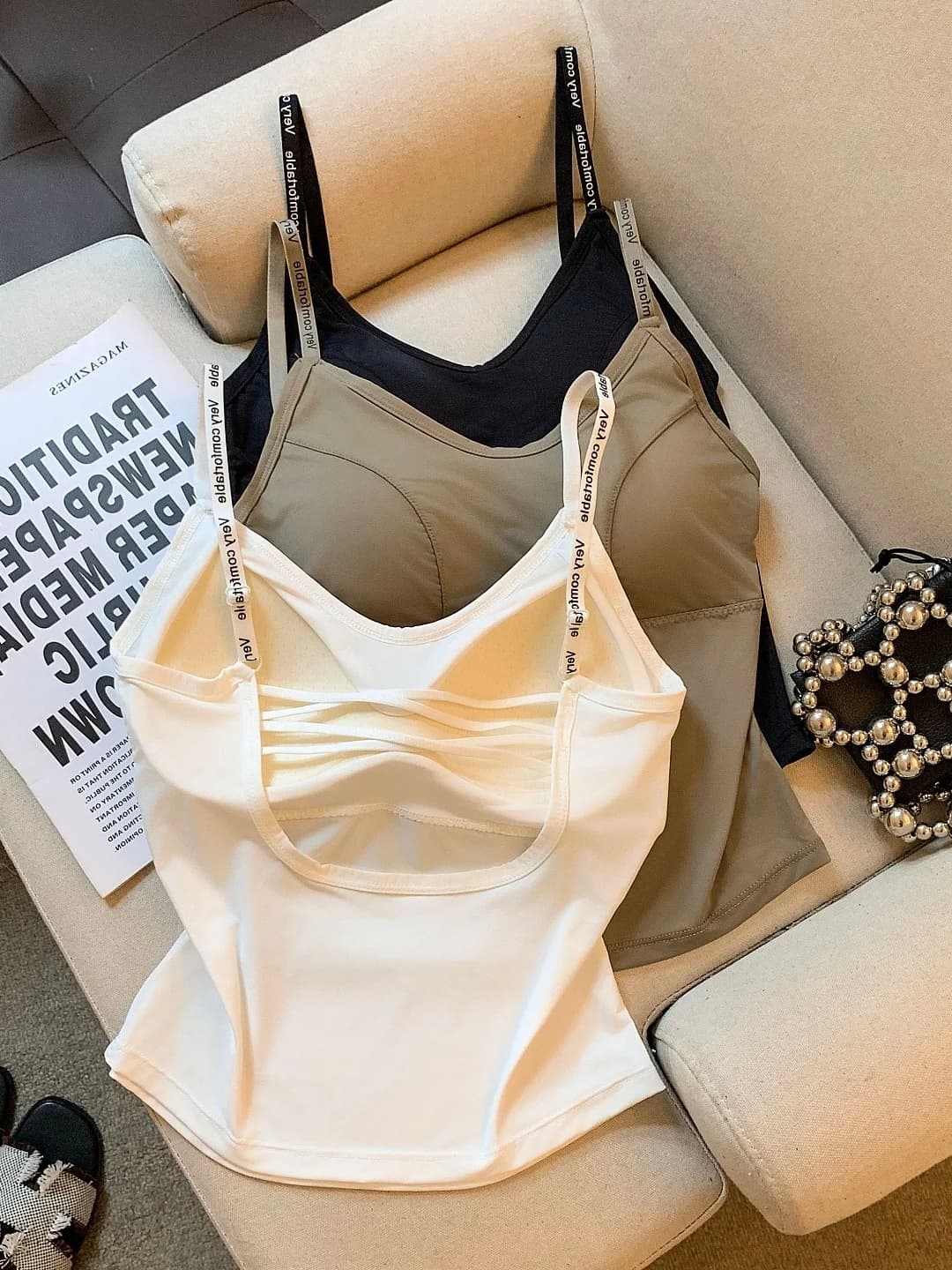 Ice Silk Strap Bralette Tank Top Inner Wear Outerwear Dopa Pure Desire Fashion Unique Back English Belt Sweet Style City Walk...