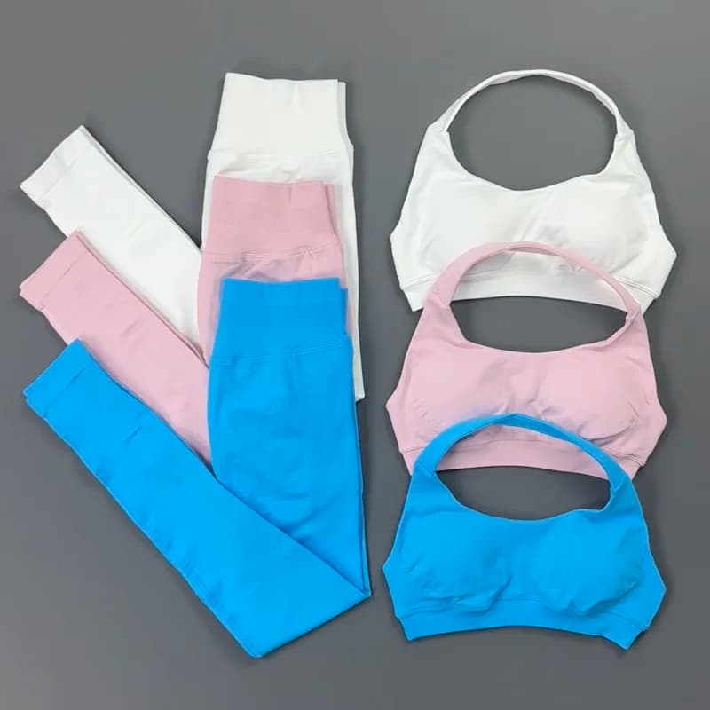 2 Pieces Yoga Set Women Padded Sports Crop Top High Waist Seamless Leggings Soft Stretchy Breathable Gym Pilates Workout Outfit