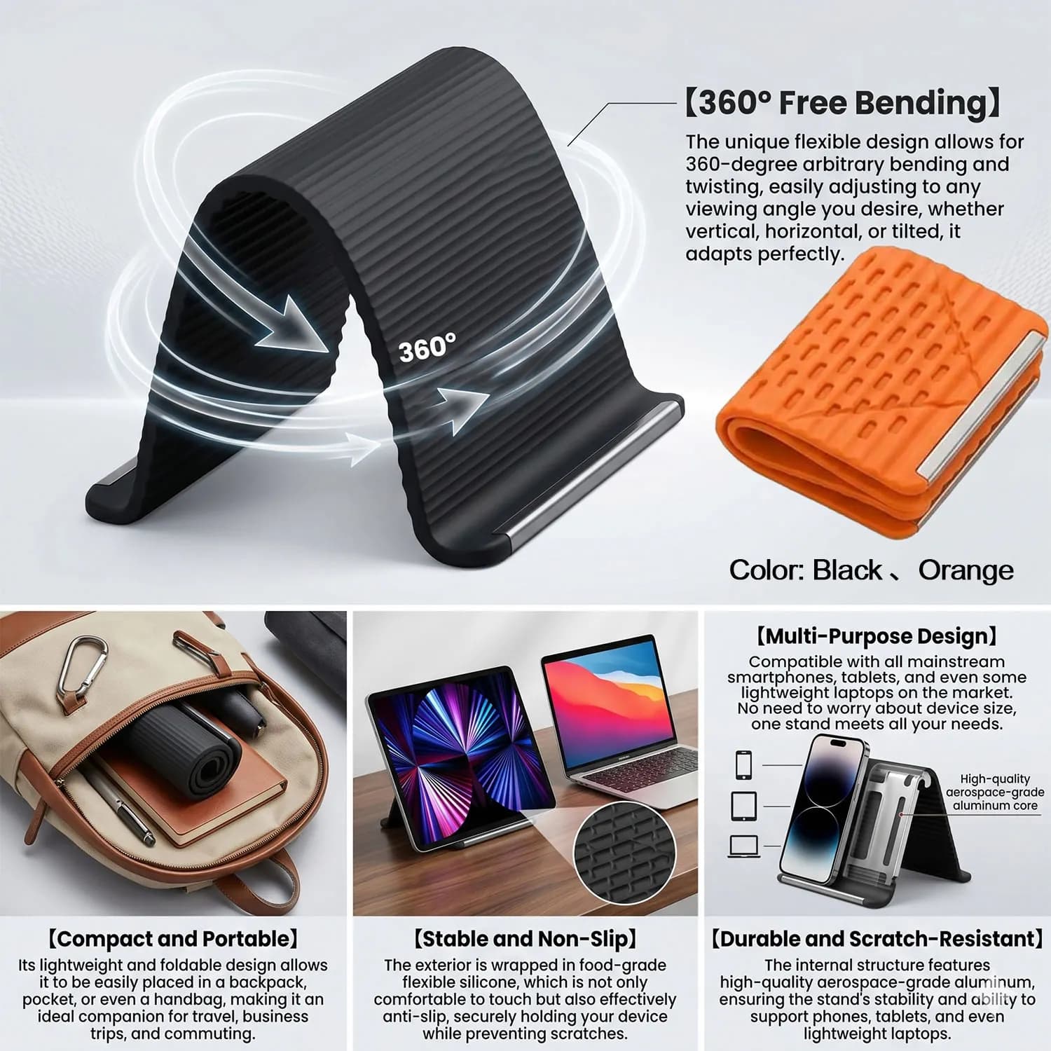 Silicone Foldable Phone Bracket Desktop Holder Portable Adjustable Polymorph Stand for Phone Tablet Laptop Foldable Stand
