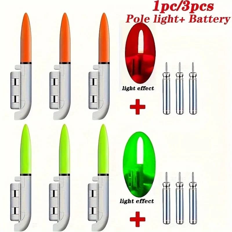 Electronic LED Light Rods Night Fishing,with 3 Lights and 3 Batteries,High Visibility Night Fishing Accessories,for Night Fishin