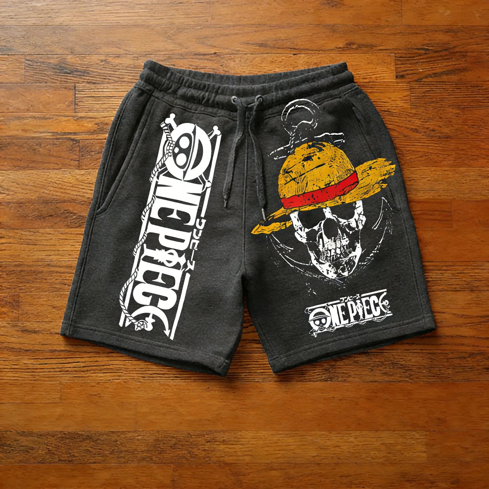Pantaloncini Anime One Piece da Uomo, Casual Streetwear in Cotone, Stampa Teschio, Traspiranti, Larghi, Stile Hip Hop, Pantaloni da Spiaggia, Nuova Tendenza Estate 2026