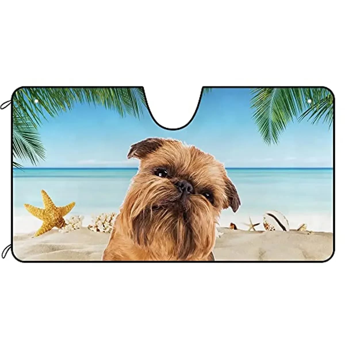 CafeTime Dog Parabrezza per auto Parasole Un simpatico cane Griffon giallo chiaro di Bruxelles sulla spiaggia Decorazione Parabrezza anteriore per veicolo Sun Sh
