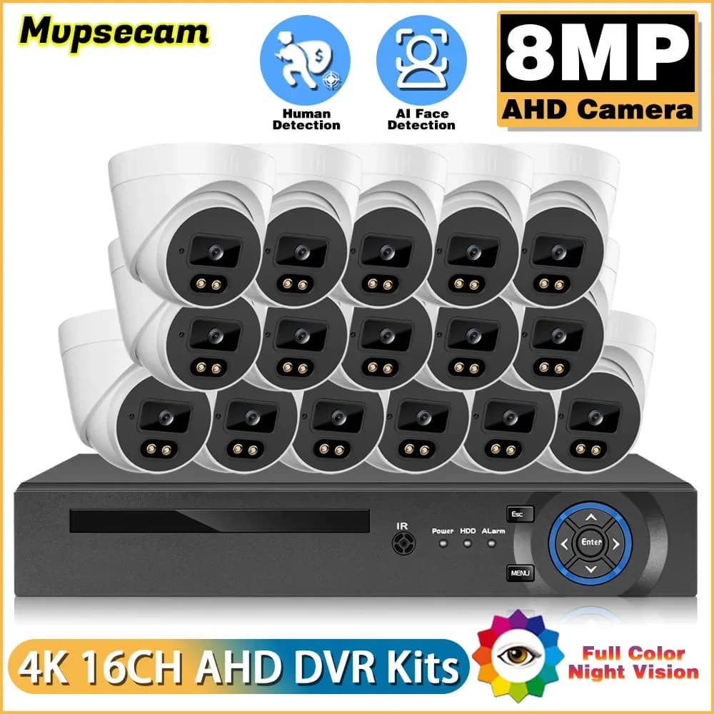 DVR CCTV 16CH 8MP Kit video surveillance system for domestic interior color for night vision AHD Camera security dome Kit 16 channels 4K