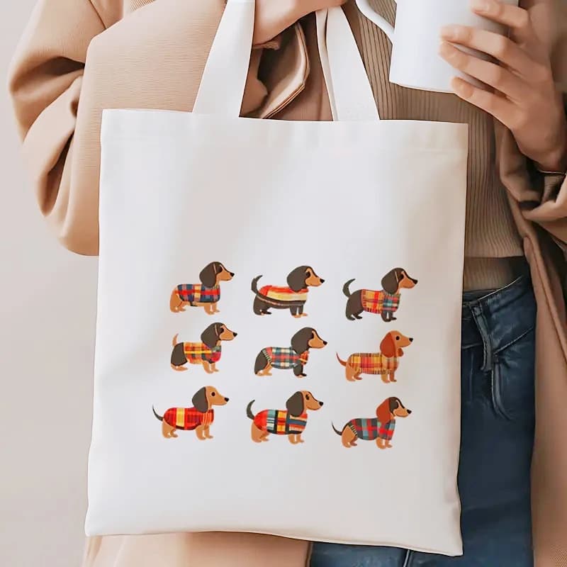Chic Dachshund Print Tote Bag Large Capacity Shoulder Handbag for Women Shopping Bag Daily Commute, Shopping, Picnic, Travel