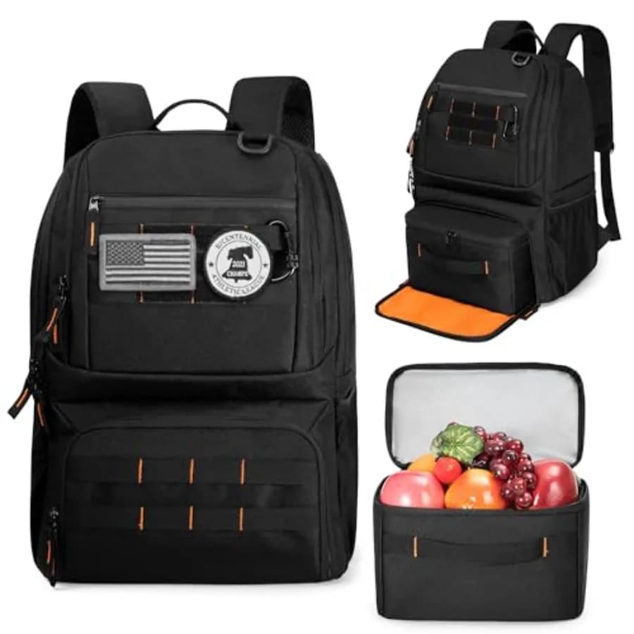 Borsa Termica Tattica per Pranzo, Zaino Porta Pranzo con Scomparto Isolato e Tasca per Laptop da 17 Pollici, Nero