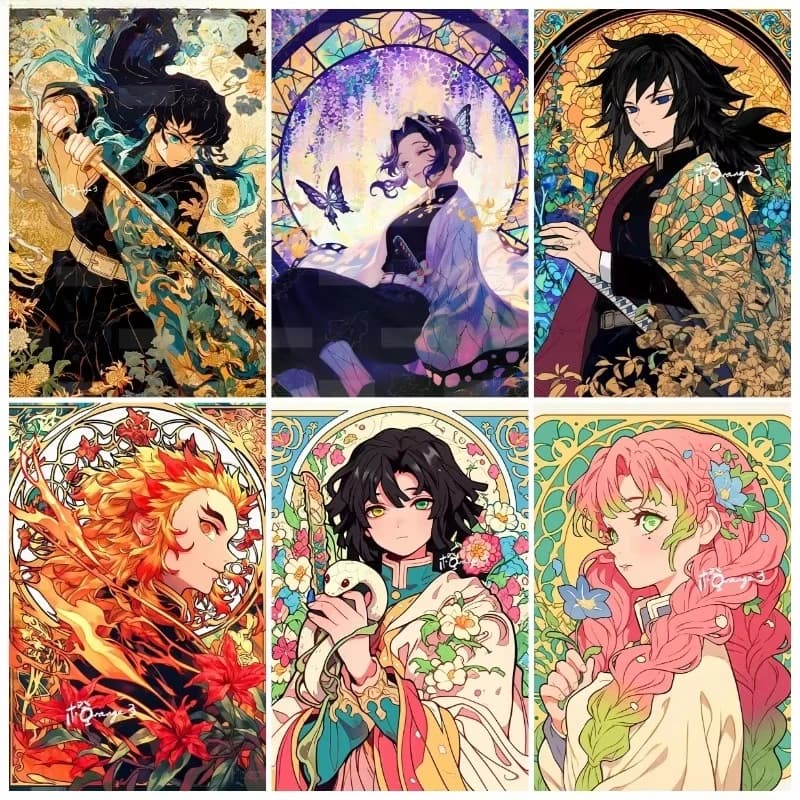 1pc frameless Demon Slayer Oil Painting By Numbers Kit Tomioka Giyuu Agatsuma Zenitsu & Tsuyuri Kanao DIY Paint Frameless Home D