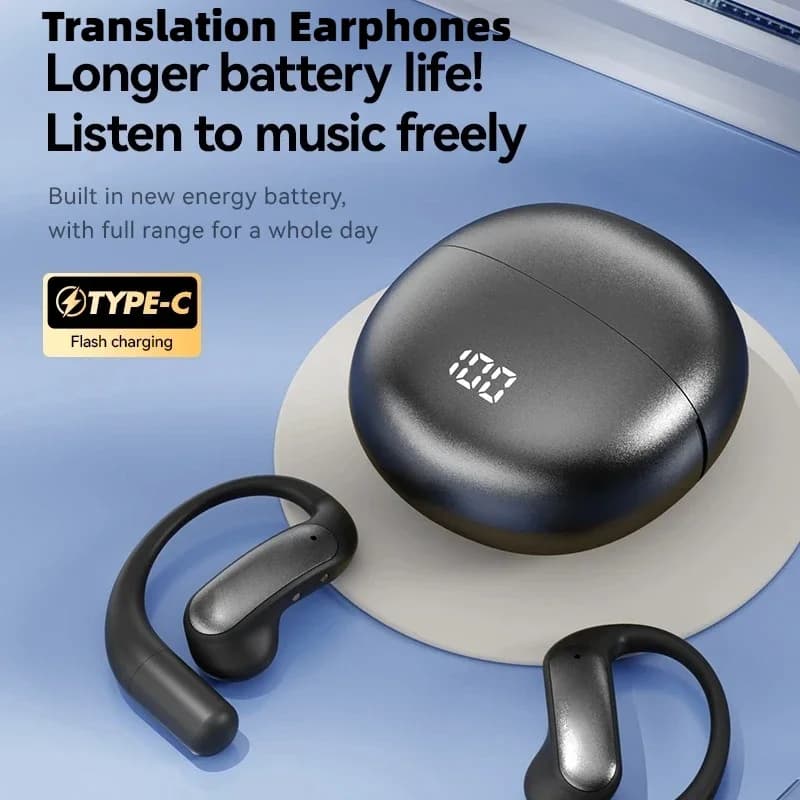 M118 AI Translation Headphones Real Time AI Translator Earbuds Compatible 5.4 Two-Way Smart Voice Hanging Wireless Earphones