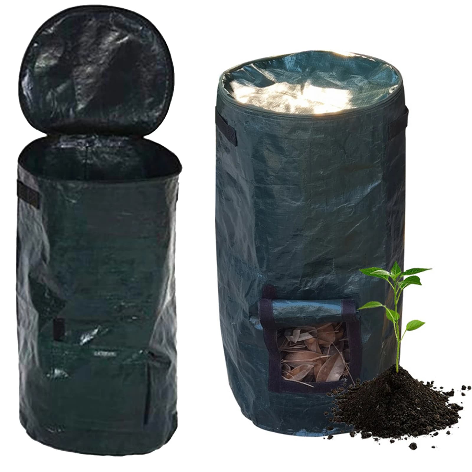 Sacco per Compostaggio da Giardino con Coperchio, Contenitore Pieghevole per Foglie e Erba, Riutilizzabile e Sigillato per Rifiuti di Frutta, Cucina e Giardinaggio