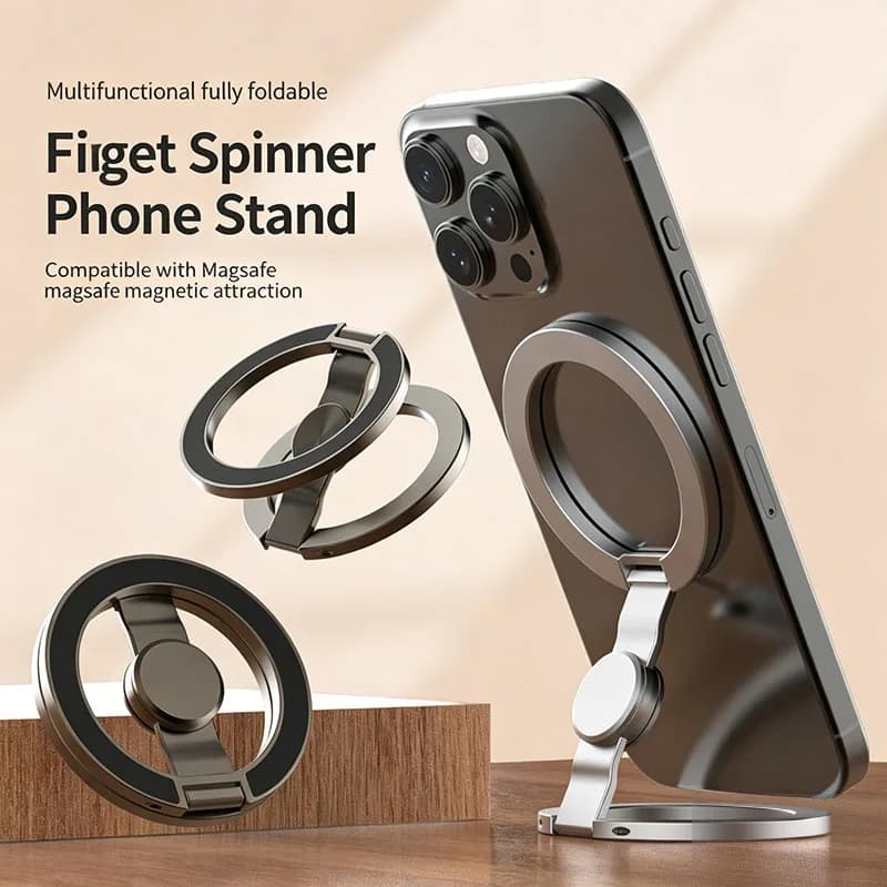 Supporto Magnetico per Telefono con Anello Girevole, Magnete Bifacciale per MagSafe, Rotazione a 360° ° Supporto con impugnatura girevole, pieghevole per alleviare lo stress