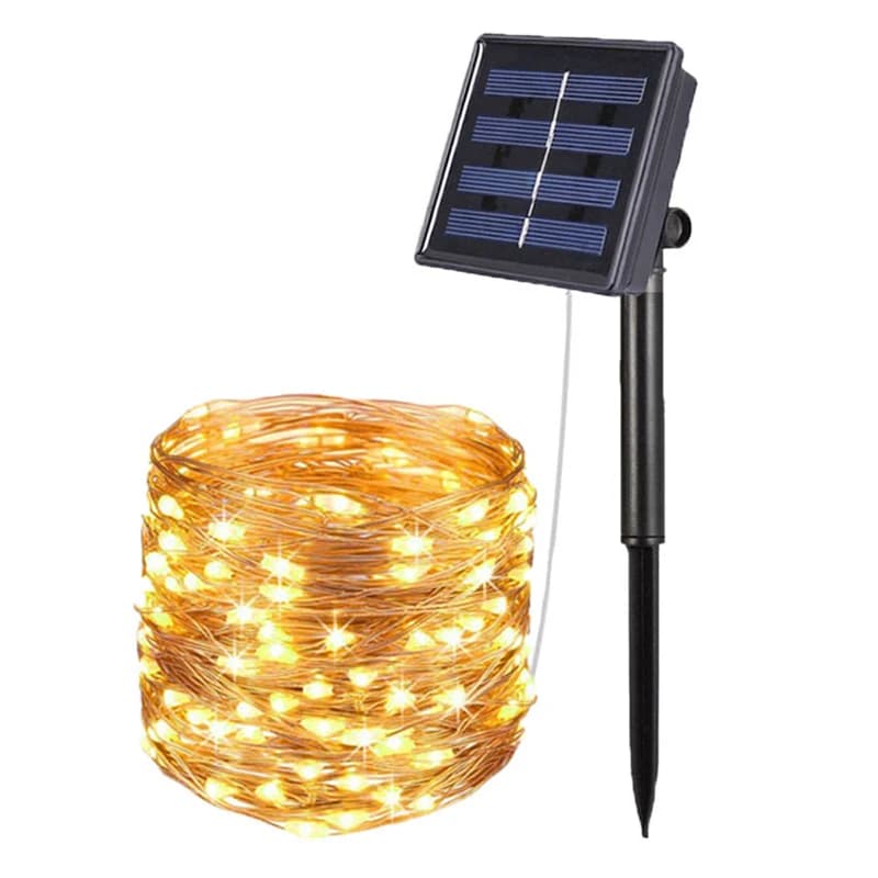 Luci a stringa LED solari impermeabili in filo di rame con 8 modalità, ghirlanda natalizia per feste, lampada a energia solare per giardino esterno e matrimoni