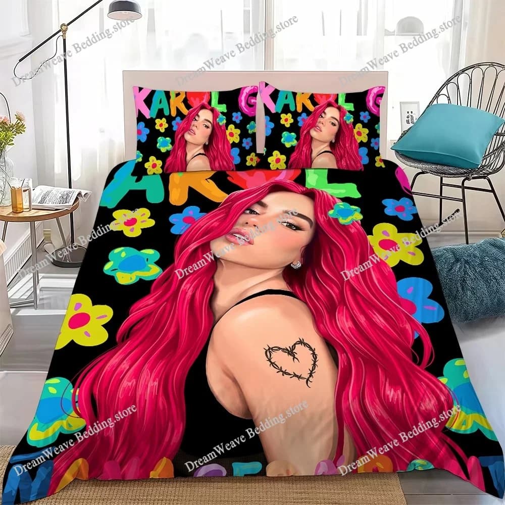 Set Copripiumino Manana Sera Bonito Karol G, Biancheria da Letto in Cotone Morbido, Regalo per Dormitorio Studentesco