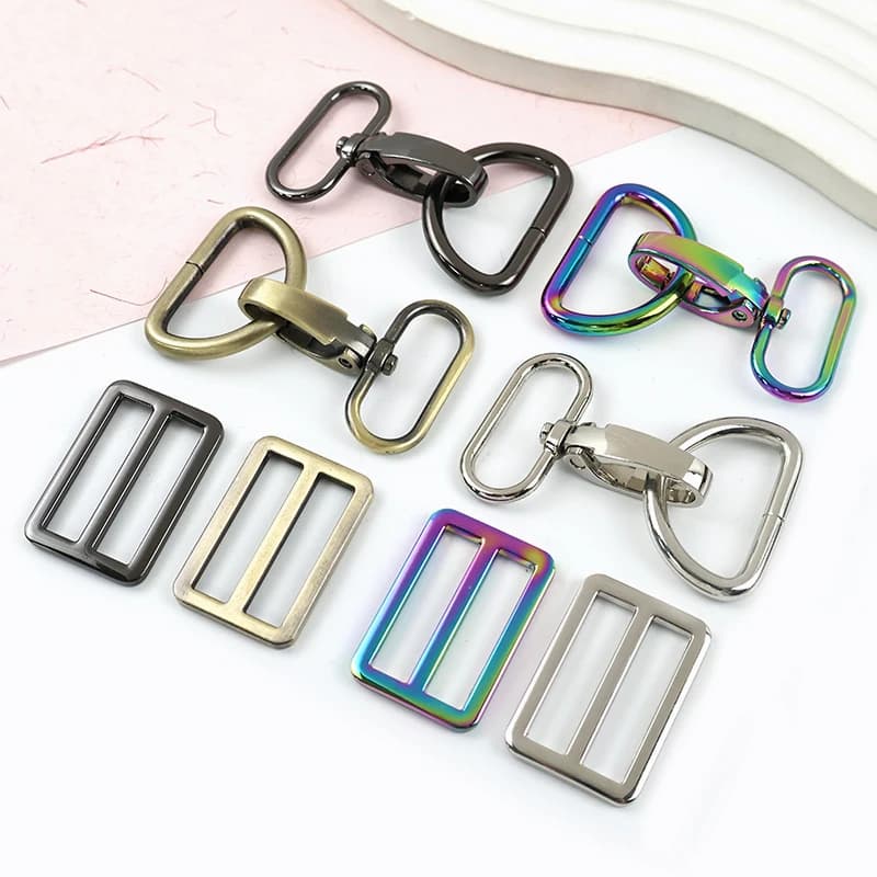 5 Set di Moschettoni in Metallo Meetee 16-38mm, Fibbie a D per Borse, Chiusure per Cinghie, Fibbie a Perno, Regolatori a Tri-glide, Ganci Scorrevoli