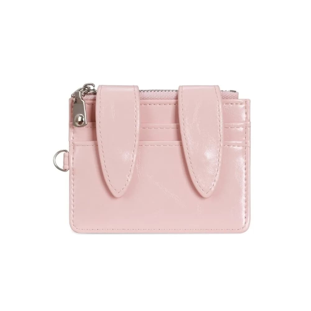 Shiny PU Leather Bunny Ear Card Holder Snap Button Multi Slots Card Wallet Polyester Lining Multi-functional ID Card Case Travel