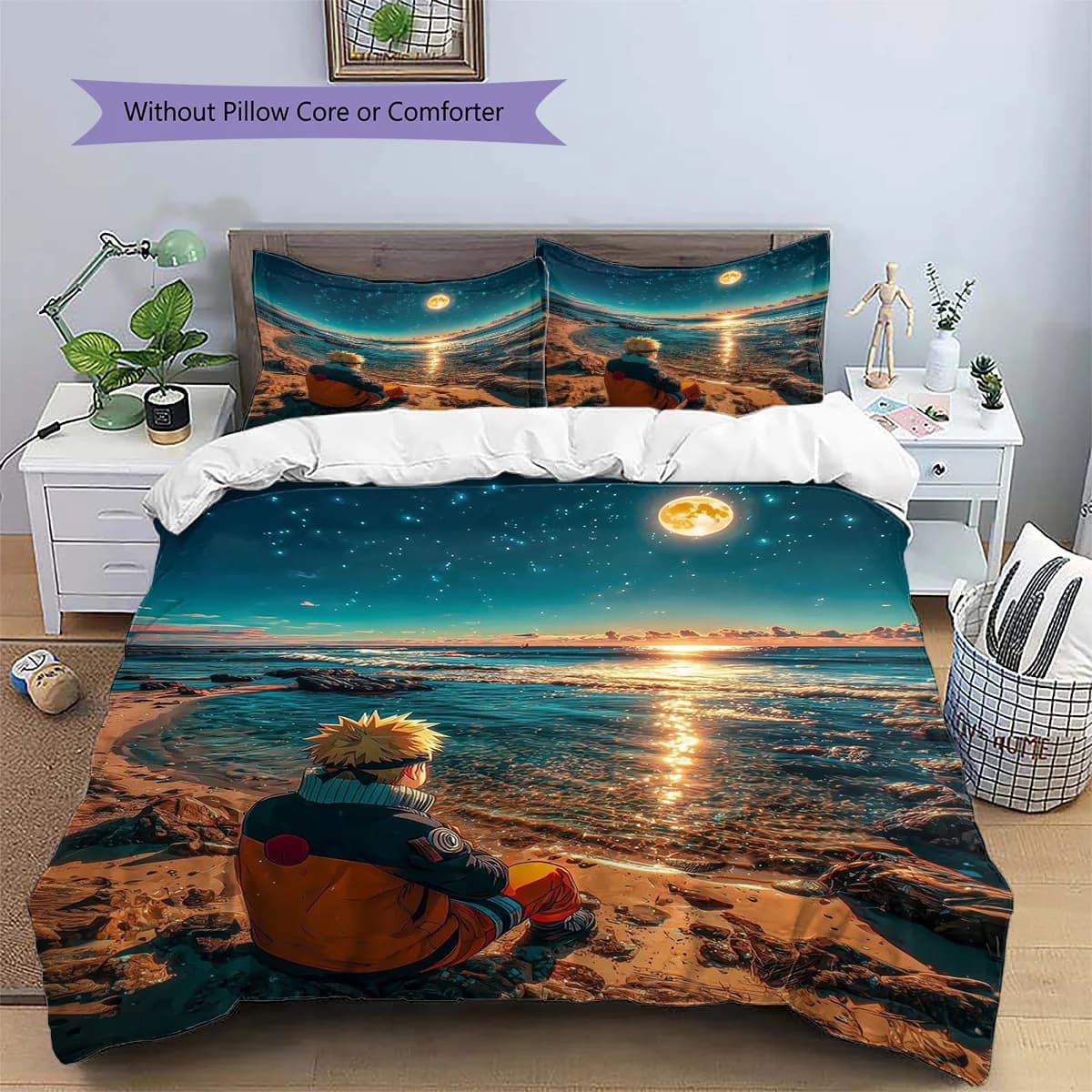 Naruto Uzumaki Patterned Pillowcase & Duvet Cover Set Bedroom Collectible Gift Bedding with Anime Theme Wonderful Gift.-TING