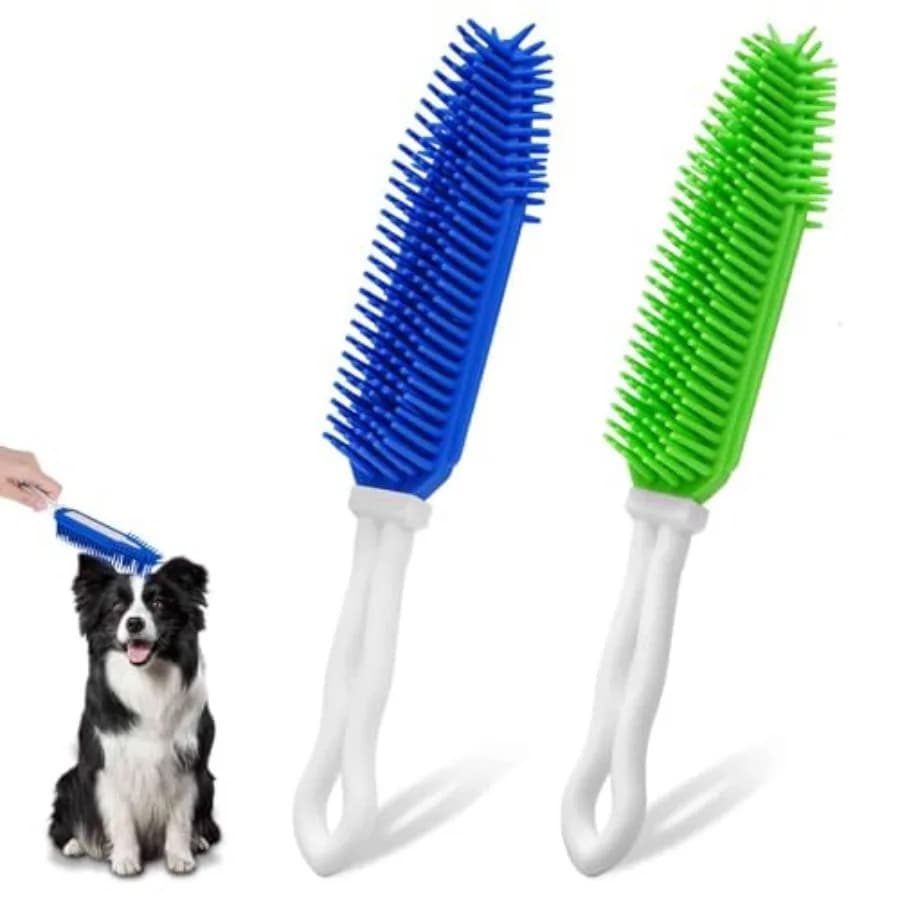Set di 2 Spazzole per la Toelettatura del Cane, Spazzole Premium in Silicone Morbido con Manico, Pettine Lenitivo per Shampoo per Pelo Bagnato, Asciutto, Lungo e Corto
