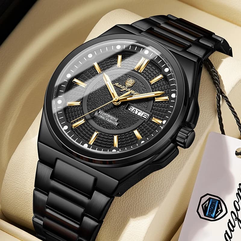 PAAZOMU Orologio da polso da uomo originale alla moda, luminoso, impermeabile, con data, in acciaio inossidabile, sportivo, al quarzo, casual, Reloj