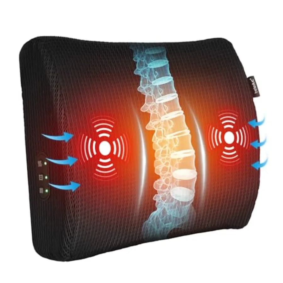 Lumbar Support Pillow for Office Chair - Heated Back Support Pillow with Vibration Massage Ergonomic Back Massager for Chair Ad