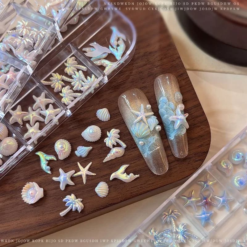 Decorazioni per Unghie in Resina Serie Oceano: Charms Misti a Forma di Conchiglia Aurora, Stella Marina, Conchiglia e Albero di Cocco per Nail Art Fai da Te e Accessori per Manicure