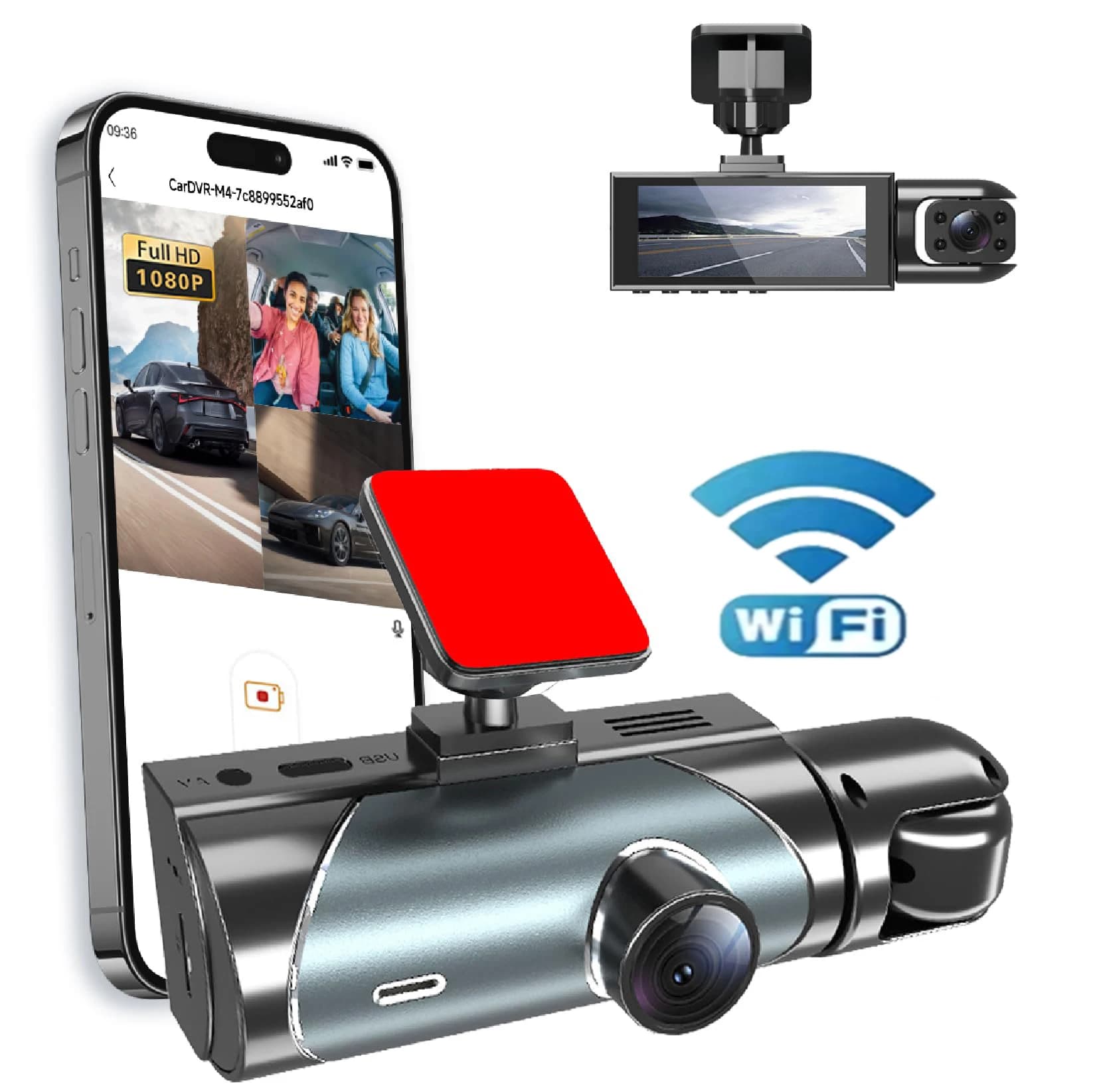 Wifi 2 canali DVR per auto HD 1080P 2 lenti all'interno del veicolo Dash CamTelecamera a tre vie DVR Registratore Registratore video Dashcam Videocamera