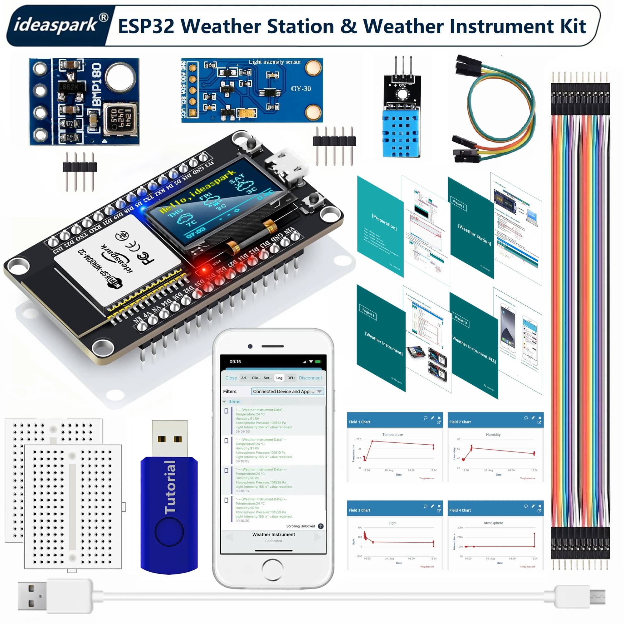 Kit di strumenti meteorologici per stazione meteorologica ESP32 WiFi + BT integrato 0,96 ''OLED DHT-11 BMP-180 BH1750 Sensore per Arduino IoT Starter
