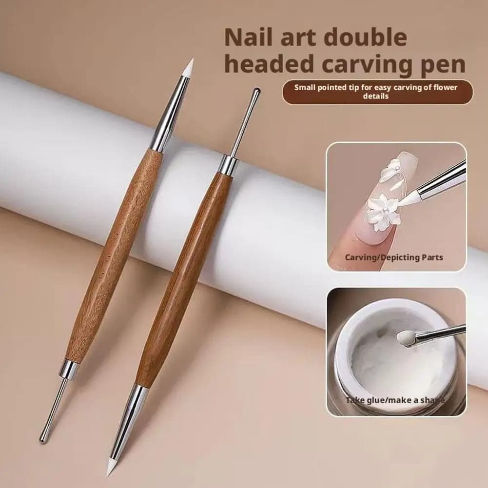 Strumento per Nail Art a Doppia Testa: Penna per Scultura Unghie, Lima in Pietra Pomice, Spingicuticole e Pennello per Pulizia e Sfumatura