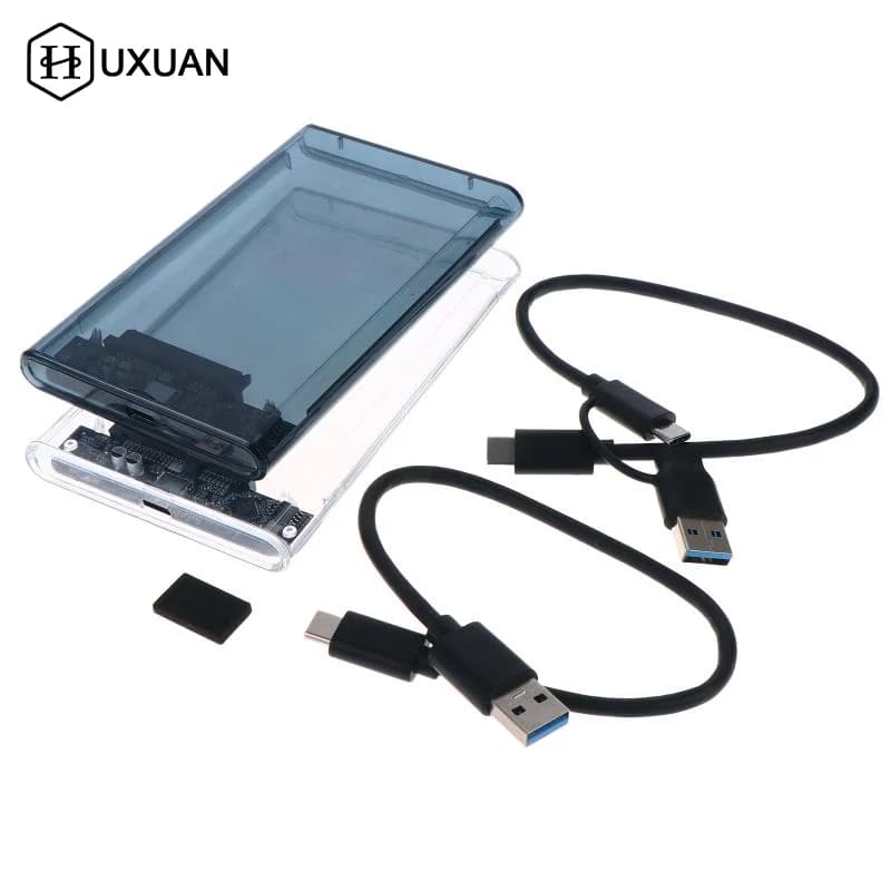 Enclosure esterno per disco rigido da 2,5 pollici SATA a USB Type-C, custodia trasparente per HDD/SSD da 5 Gbps, compatibile con PC e laptop