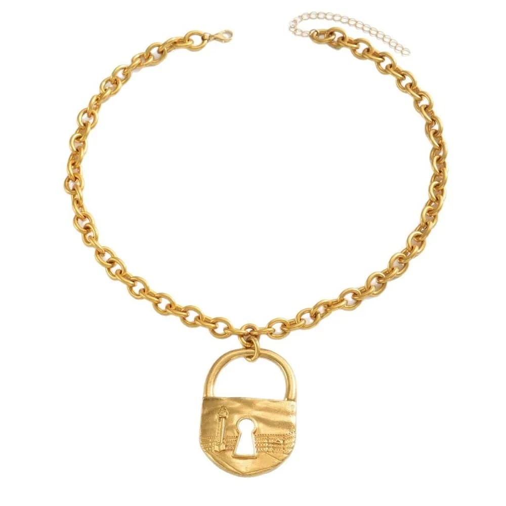 Nuova Collana con Ciondolo a Lucchetto Color Oro, Collana a Catena Spessa Regolabile Esagerata, Collana Punk da Clavicola, Regali