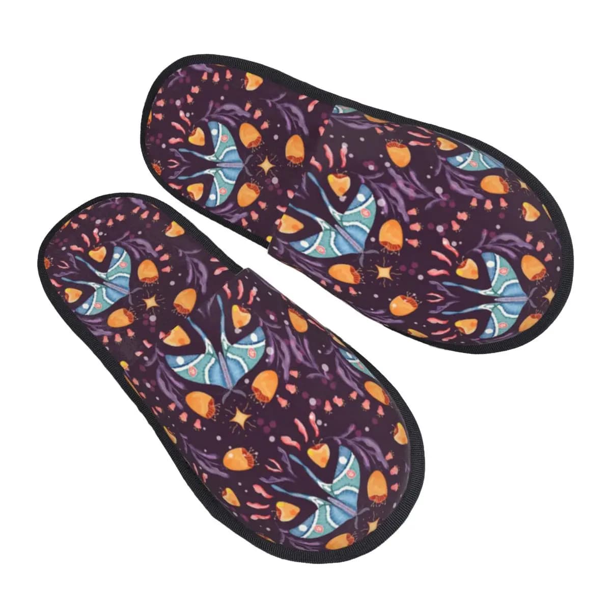 Indoor Moth And Floral Motifs Warm Slippers Home Plush Slippers Home Soft Fluffy Slippers