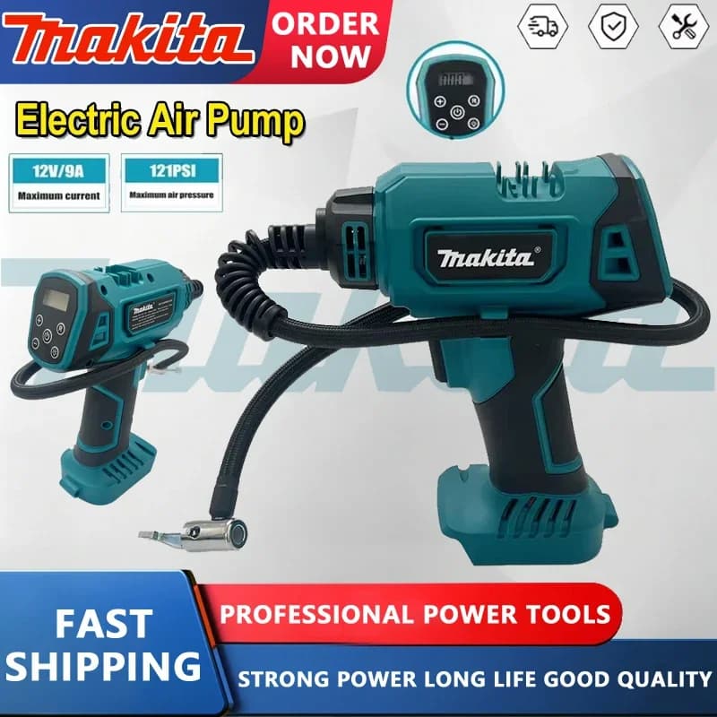 Compressore d'aria portatile Makita automatico senza fili, pompa elettrica per pneumatici auto, compatibile con batteria Makita 18V per pneumatici auto/camion