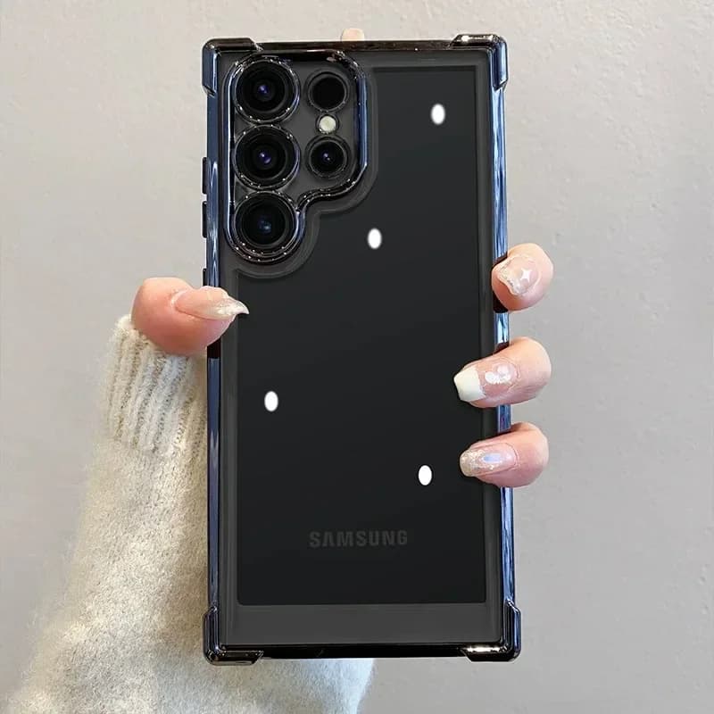 Luxury Plating Transparent Case For Samsung Galaxy S25 S24 S23 S22 Ultra Plus Shockproof Armor Soft Bumper Hard Back Cover Capa