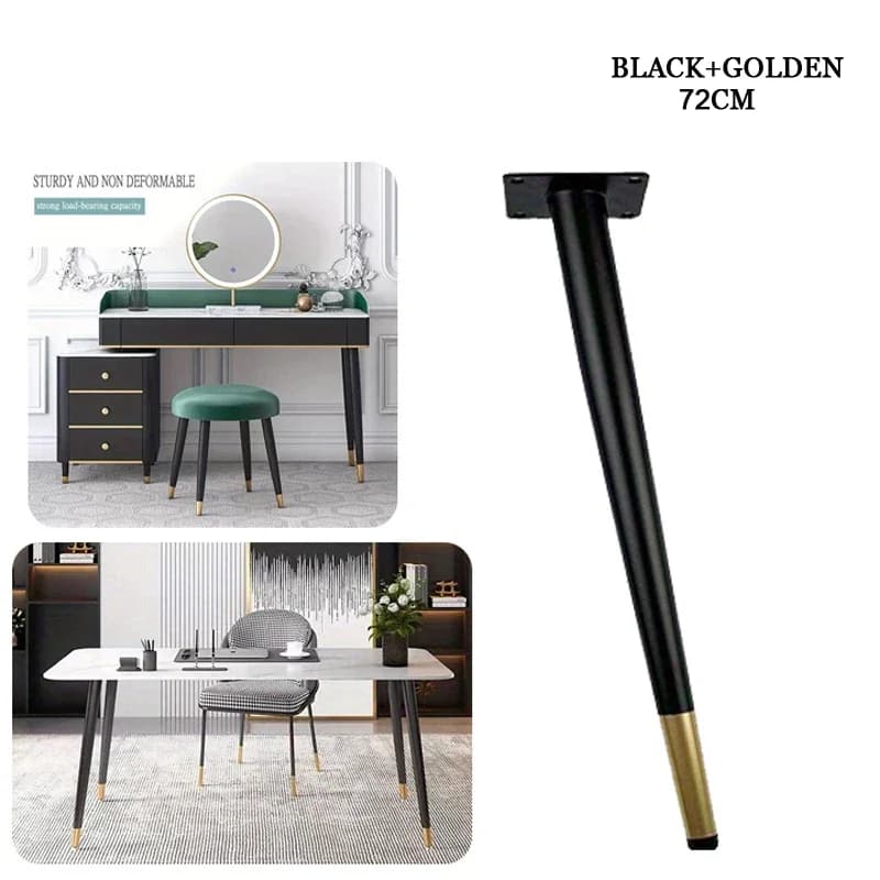 Gambe per divano con base per tavolo da pranzo inclinata nera + oro da 72 cm, gambe per tavolo in metallo, gambe per mobili in metallo, gambe di supporto