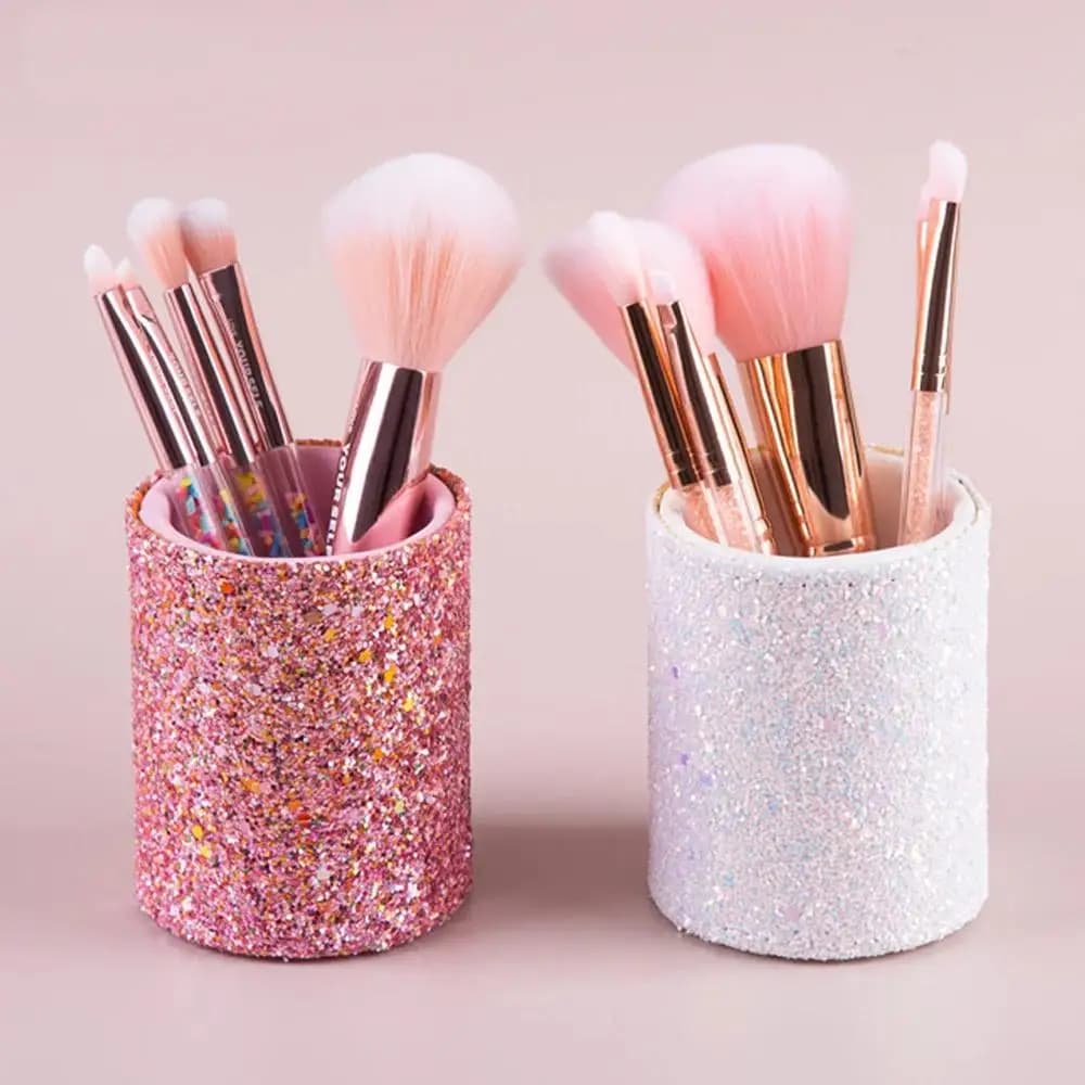 Contenitore Scintillante per Pennelli da Trucco, Porta Cosmetici, Scatola Porta Penne da Scrivania, Vaso per Matite, Contenitore per Pettine e Pennelli da Rossetto, Scatola Portaoggetti per la Casa