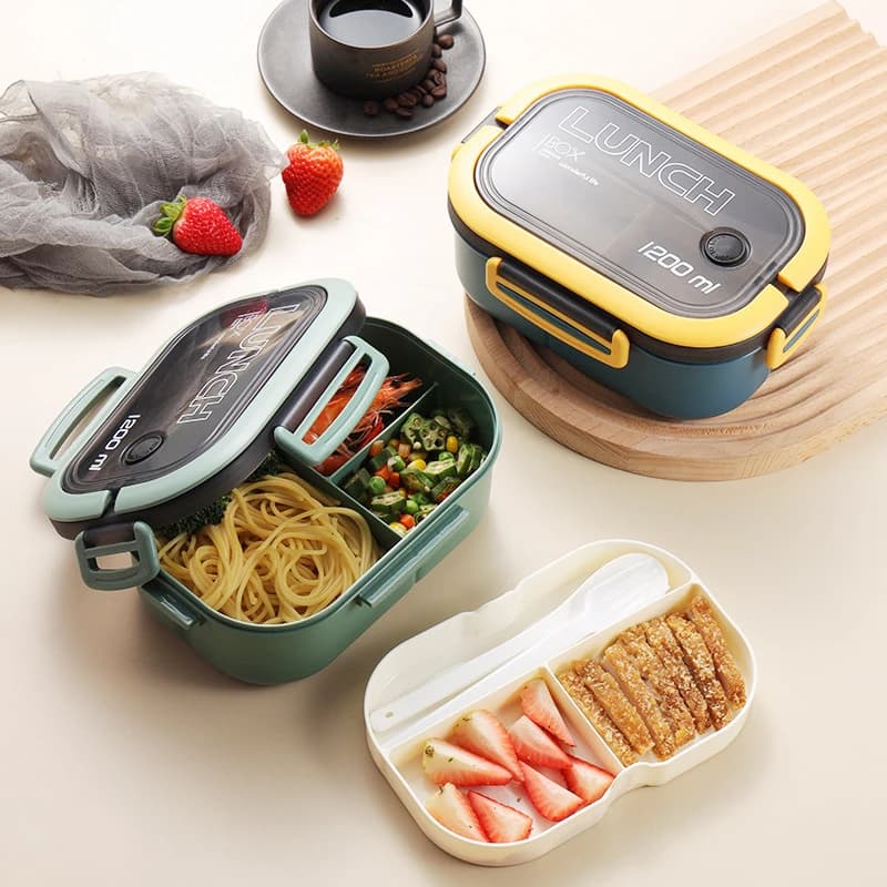 Single Double-layer Lunch Box Portable Compartment Fruit Food Box Microwave Lunch Box With Fork And Spoon Picnic Fresh Box Set