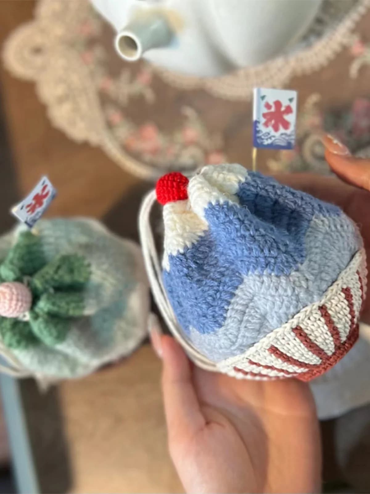 Simpatico kit di materiali per portamonete fatto a mano in filato all'uncinetto, regalo per migliore amico, accessori in tessuto di lana per borsa Crt Ice Cr fai da te