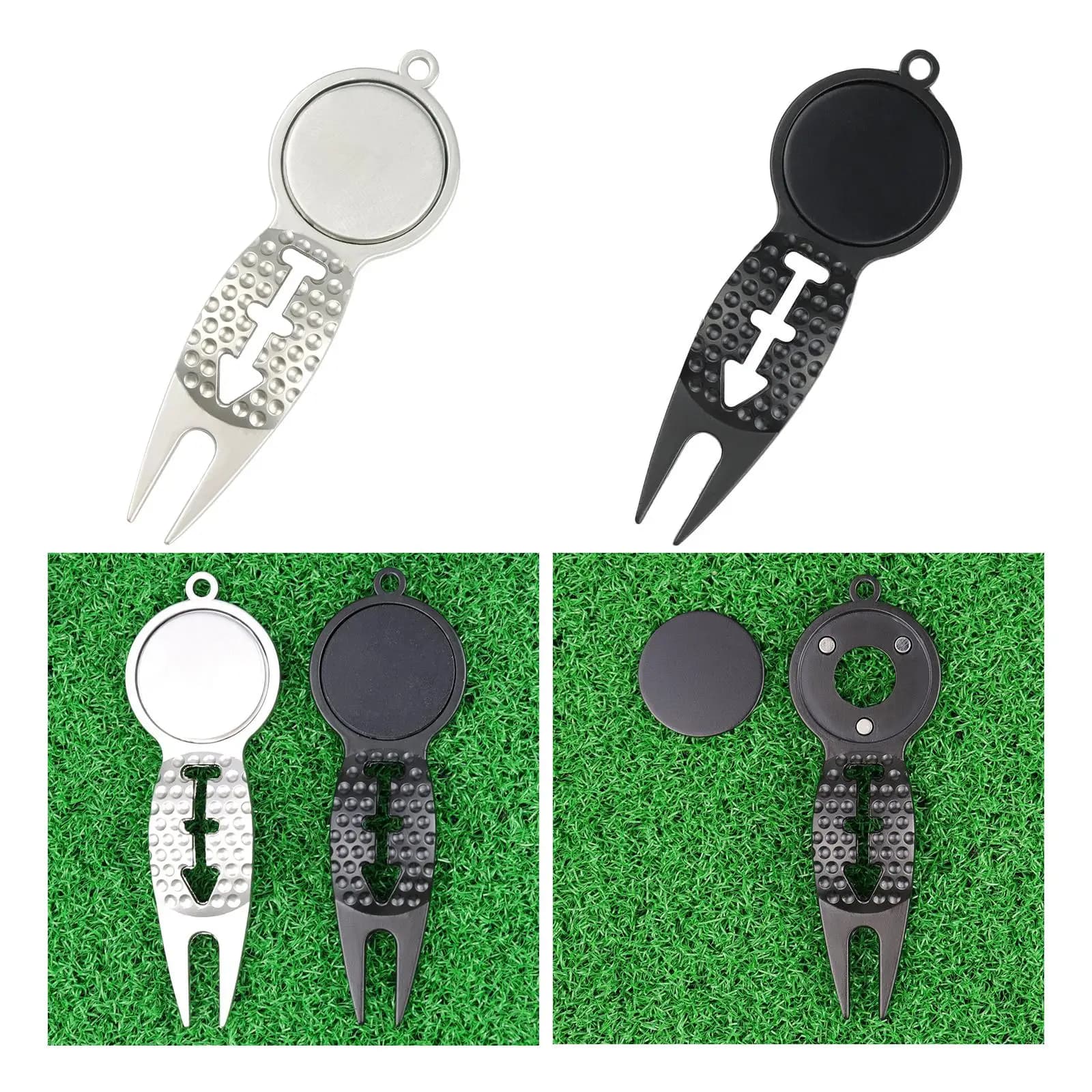 Pocket Size Golf Divot Repair Fork Golf Ball Marker Tool for Golf Training Tee and Practice Green