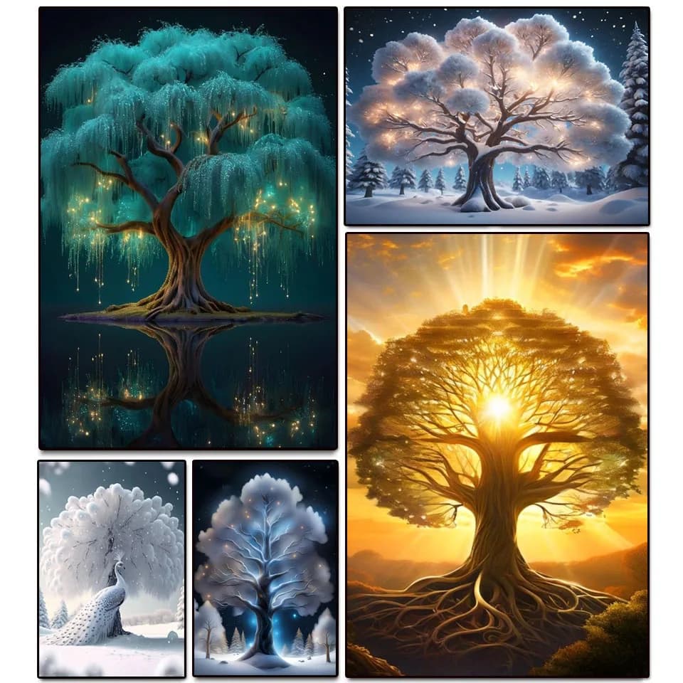 New 2025 Diamonds Painting Art Dreamy Tree Landscape Embroidery Diy Full Mosaic Cross Stitch Kit Home Decor