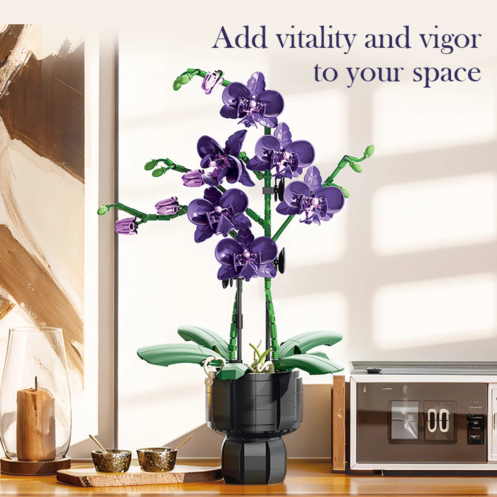 Modello di Orchidea/Viola in Vaso MOC, Blocchi da Costruzione Creativi, Giocattoli per Decorazione Stanza, Mattoncini Piccoli, Regalo per Ragazze